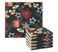 Mnsruu Microfibre Cleaning Cloths Poinsettia Flower Gingerbread Christmas Reusable Dish Cloths for Washing Up 6 Pack Swedish Dishcloth Microfibre Cleaning Towels Washable Duster Rags Cloth Home