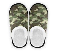 Mnsruu Military Camouflage Green Home Slippers Non Slip Cotton Slippers Home Hotel Spa Bedroom Travel L for Men Women