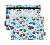 Mnsruu Monster Trucks Racing Pattern Pencil Pouch for 3 Ring Binder, 2 PCS Binder Pencil Pouch with Zipper, Clear Window Zipper Pencil Case Pencil Bags for School Office Supplies