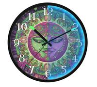 Mnsruu Moon Flower Star Astrology Wall Clock Luminous Bedroom Clocks Battery Operated Silent Glow in the Dark Clock for Living Room Kitchen 12 Inch