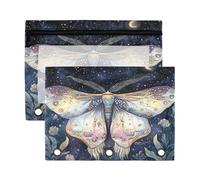 Mnsruu Moon Purple Moth 3 Rings Binder Pouch Pencil Case, 2 Pack Pencil Pouches with Zipper, Clear Window Cosmetic Bag