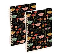 Mnsruu Moth Mushroom Pattern Spiral Notebook Journals 2 Pack, Hardcover Lined Journal for Women, A5 College Ruled Notebooks for Journaling Writing Work Office School 5.7x8.3 Inch