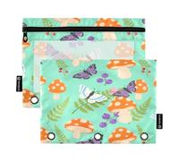 Mnsruu Mushroom Witch Moth Green Background Pattern Pencil Pouch for 3 Ring Binder with Zipper 2 Pack Pencil Case with Clear Window Cosmetic Pencil Bag for Office College Supplies