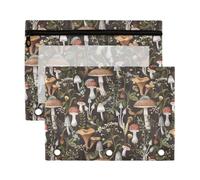 Mnsruu Mushrooms Berries Bugs 3 Rings Binder Pouch Pencil Case, 2 Pack Pencil Pouches with Zipper, Clear Window Cosmetic Bag
