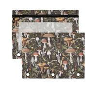 Mnsruu Mushrooms Berries Bugs 3 Rings Binder Pouch Pencil Case, 2 Pack Pencil Pouches with Zipper, Clear Window Cosmetic Bag