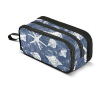 Mnsruu Navy Seashore Nautical Coastal Pencil Case Big Capacity Pen Bag Pouch Holder 3 Compartments Large Pencil Box for Boys Girls School Storage Organizer