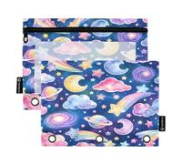 Mnsruu Nebula Rainbow Watercolor Pencil Pouch for 3 Ring Binder, 2 PCS Binder Pencil Pouch with Zipper, Clear Window Zipper Pencil Case Pencil Bags for School Office Supplies