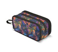 Mnsruu Neon Butterfly Pencil Case Large Capacity Pen Bag 3 Compartment Pencil Pouch Stationery for Office College School Teen Student Girl Boy