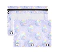 Mnsruu Neon Cupcake Pattern 3 Rings Binder Pouch Pencil Case, 2 Pack Pencil Pouches with Zipper, Clear Window Cosmetic Bag