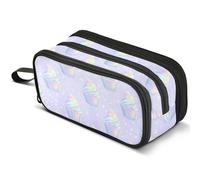 Mnsruu Neon Cupcake Pattern Pencil Case Large Capacity Pen Pouch Pencil Bag with 3 Compartments Pen Holder Organizer Stationery Bag