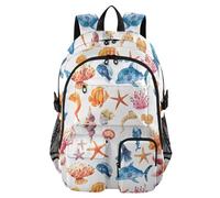 Mnsruu Neon Starfish Seashell Ocean Backpack Laptop Backpack for College Women Men College Bookbag Water Resistant Travel Daypack Casual Multi Pocket