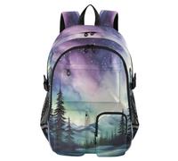 Mnsruu Northern Lights School Backpacks for Teen Girls Laptop Backpacks | Lightweight 14" Computer Bag College Women Casual Travel Daypack Mulitiple Pockets