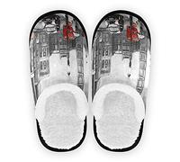 Mnsruu Oil Painting Street City House London House Slippers Non Slip Cotton Slippers Home Hotel Spa Bedroom Travel M for Men Women