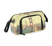 Mnsruu Old Film Retro Style Golden Gate Bridge in San Fra Pencil Case Large Capacity Pencil Pouch Stationery Bag for Office School