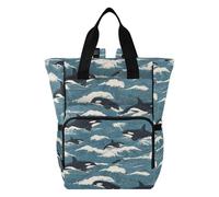 Mnsruu Orca Waves Pattern Baby Diaper Bag Backpack Large Bag Waterproof Travel Diaper Bags for Moms and Dads
