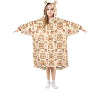 Mnsruu Oversized Blanket Hoodie for Kids Adult Girls Boys Capybara Animal Pattern Wearable Blanket Fleece Hoodie Sweatshirt Front Big Pocket Super Warm Plush Multi
