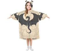 Mnsruu Oversized Blanket Hoodie for Kids Adult Girls Boys Dragon Silhouette Wearable Blanket Fleece Hoodie Sweatshirt Front Big Pocket Super Warm Plush