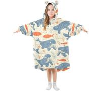 Mnsruu Oversized Blanket Hoodie for Kids Adult Girls Boys Walrus Fish Sea Stars Wearable Blanket Fleece Hoodie Sweatshirt Front Big Pocket Super Warm Plush Multi