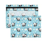 Mnsruu Panda Daisy Pattern 3 Rings Binder Pouch Pencil Case, 2 Pack Pencil Pouches with Zipper, Clear Window Cosmetic Bag