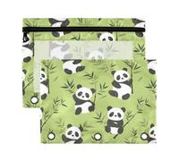 Mnsruu Panda Green Pattern 3 Rings Binder Pouch Pencil Case, 2 Pack Pencil Pouches with Zipper, Clear Window Cosmetic Bag