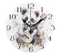 Mnsruu Panda Guitar Watercolor Clock Wall Clock for Living Room Silent Non-Ticking Round Clock 25cm Easy to Read Clocks Kitchen Home Decorative