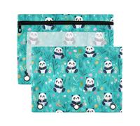 Mnsruu Panda Pattern 3 Rings Binder Pouch Pencil Case, 2 Pack Pencil Pouches with Zipper, Clear Window Cosmetic Bag