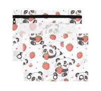 Mnsruu Panda Red Strawberry 3 Rings Binder Pouch Pencil Case, 2 Pack Pencil Pouches with Zipper, Clear Window Cosmetic Bag