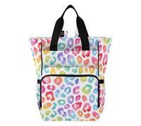Mnsruu Pastel Rainbow Leopard Spots Print on A White Background Watercolour Vector Pattern Baby Diaper Bag Backpack Large Bag Waterproof Travel Diaper Bags for Moms and Dads