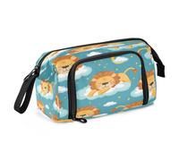 Mnsruu Pattern Cartoon Lion with Sky Element Big Capacity Pencil Case Pouch Pen Case Pencil Box Stationery Office Organizer Bag for Boys Girls