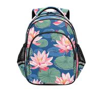 Mnsruu Pattern Water Lily Lilies Water Lilies Blue Background Backpack For Girls Kindergarten Elementary Bookbag Lightweight Childrens School Bag,Medium