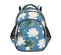 Mnsruu Pattern Water Lily Lilies Water Lilies Blue Background White Colorful Backpack For Girls Kindergarten Elementary Bookbag Lightweight Childrens School Bag,Medium