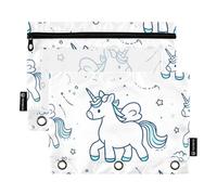 Mnsruu Pencil Pouch for 3 Ring Binder, Cartoon Cute Unicorn Cartoon Balloon Pencil Bag Pencil Case Cosmetic Bag with Zipper Clear Window for Office Travel Cosmetic, 2 Pack