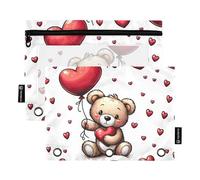 Mnsruu Pencil Pouch for 3 Ring Binder, Love Teddy Bear Heart Balloon Pencil Bag Pencil Case Cosmetic Bag with Zipper Clear Window for Office Travel Cosmetic, 2 Pack