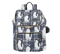 Mnsruu Penguin Black White Buffalo Plaid Backpack for Women Travel Anti Theft Rucksack Large Casual Daypacks Quilted Laptop Purse Ladies Fashion Handbag