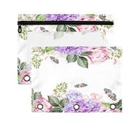 Mnsruu Peony Flowers and Rose 3 Rings Binder Pouch Pencil Case, 2 Pack Pencil Pouches with Zipper, Clear Window Cosmetic Bag