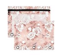 Mnsruu Peony Flowers Birds Pattern 3 Rings Binder Pouch Pencil Case, 2 Pack Pencil Pouches with Zipper, Clear Window Cosmetic Bag