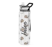 Mnsruu Personalised Cute Sloth Loves Coffee Water Bottle 1L with Straw, Customised Names Leakproof BPA Free Tritan Drink Bottle, Sport Water Bottle