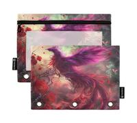 Mnsruu Phoenix Red Rose Pencil Pouch for 3-Ring Binder Clear Pencil Case | 2 Pack Pencil File Bag, Waterproof, Zipper, Kids Boys Girls Adult Women Men, Large Capacity, School Office Supplies