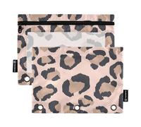 Mnsruu Pink Background with Brown Leopard Print Pattern Pencil Pouch for 3 Ring Binder with Zipper 2 Pack Pencil Case with Clear Window Cosmetic Pencil Bag for Office College Supplies