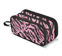 Mnsruu Pink Black Tiger Print Pattern Pencil Case Large Capacity Pen Pouch Pencil Bag with 3 Compartments Pen Holder Organizer Stationery Bag