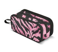 Mnsruu Pink Black Tiger Print Pattern Pencil Case Large Capacity Pencil Pouch with 3 Compartments Stationery Case Pen Bag for Boys Girls Kids Adults School Office