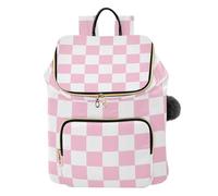 Mnsruu Pink Checkerboard Backpack for Women Travel Anti Theft Rucksack Large Casual Daypacks Quilted Laptop Purse Ladies Fashion Handbag