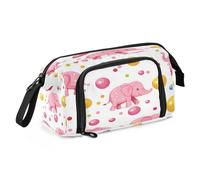 Mnsruu Pink Circus Elephant and Balls Pencil Case Large Capacity Pencil Pouch Stationery Bag for Office School