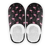 Mnsruu Pink Flamingo Bird Black House Slippers Non Slip Cotton Slippers Home Hotel Spa Bedroom Travel M for Men Women