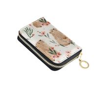 Mnsruu Pink Flowers Capybara Seamless Small Compact Card Case with 11 Slots for Credit Cards, Cash & Coins, RFID Blocking Wallet for Travel & Everyday Use