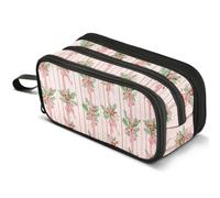 Mnsruu Pink Holly Bows Pencil Case Large Capacity Pen Pouch Pencil Bag with 3 Compartments Pen Holder Organizer Stationery Bag