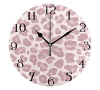 Mnsruu Pink Leopard Print Wall Clock Silent Non-Ticking Round Wall Clock 25cm Easy to Read Decorative Clocks for Living Room Dinning Kitchen Home Battery Operated