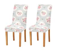 Mnsruu Pink Rose Polka Dots Chair Covers Set of 2 Stretch Printed Dining Chair Slipcover Washable Removable for Kitchen Dining Room Wedding Party Ceremony Universal Size
