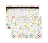 Mnsruu Pink Wild Flowers 3 Rings Binder Pouch Pencil Case, 2 Pack Pencil Pouches with Zipper, Clear Window Cosmetic Bag