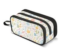 Mnsruu Pink Wild Flowers Pencil Case Large Capacity Pen Pouch Pencil Bag with 3 Compartments Pen Holder Organizer Stationery Bag